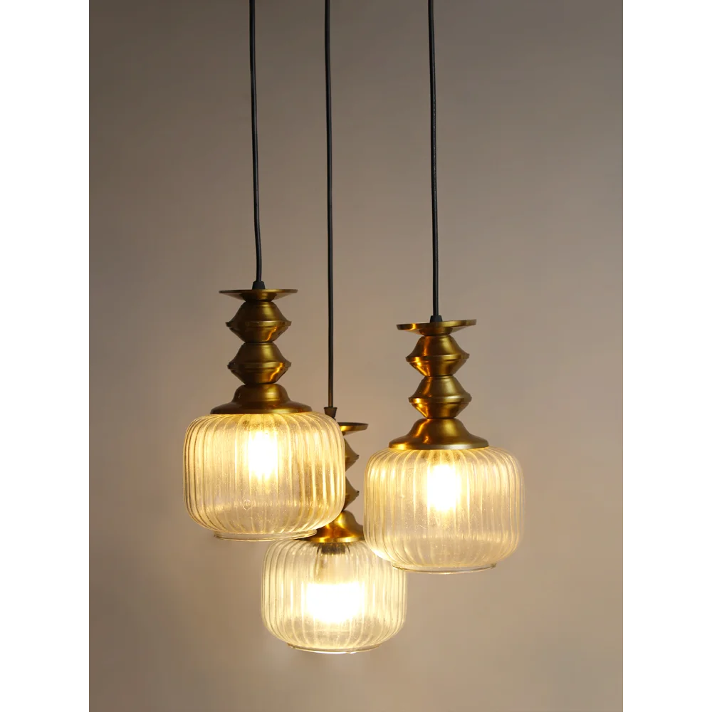 3-Light Ribbed Clear Glass Cluster Hanging Light | SKE-170018_LRCGCHL