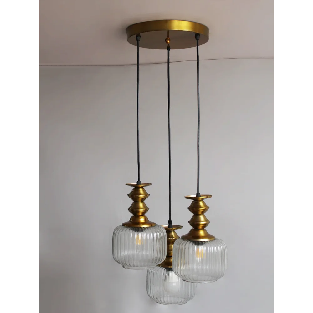 3-Light Ribbed Clear Glass Cluster Hanging Light | SKE-170018_LRCGCHL