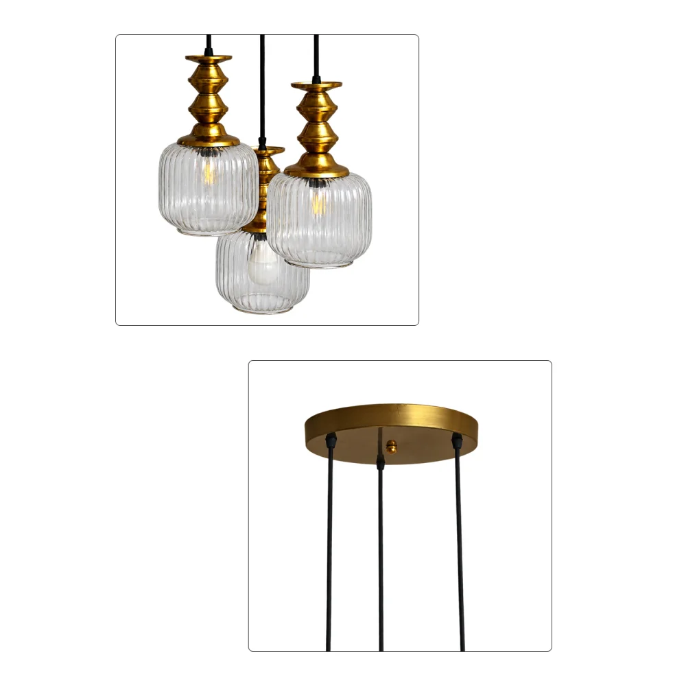 3-Light Ribbed Clear Glass Cluster Hanging Light | SKE-170018_LRCGCHL
