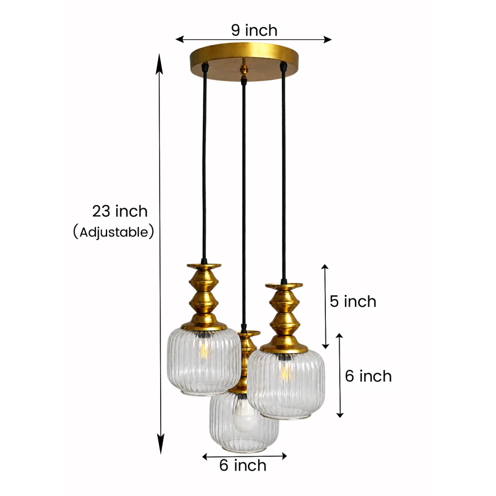 3-Light Ribbed Clear Glass Cluster Hanging Light | SKE-170018_LRCGCHL