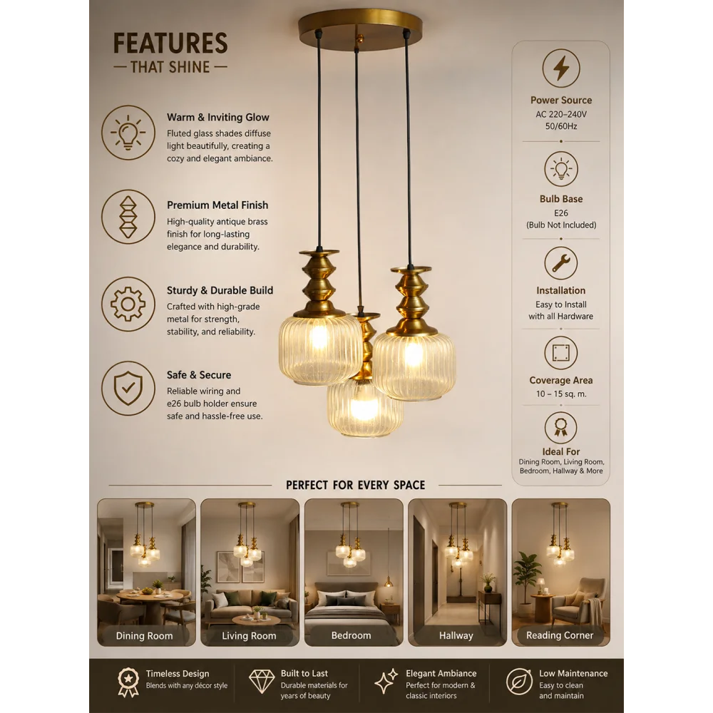 3-Light Ribbed Clear Glass Cluster Hanging Light | SKE-170018_LRCGCHL