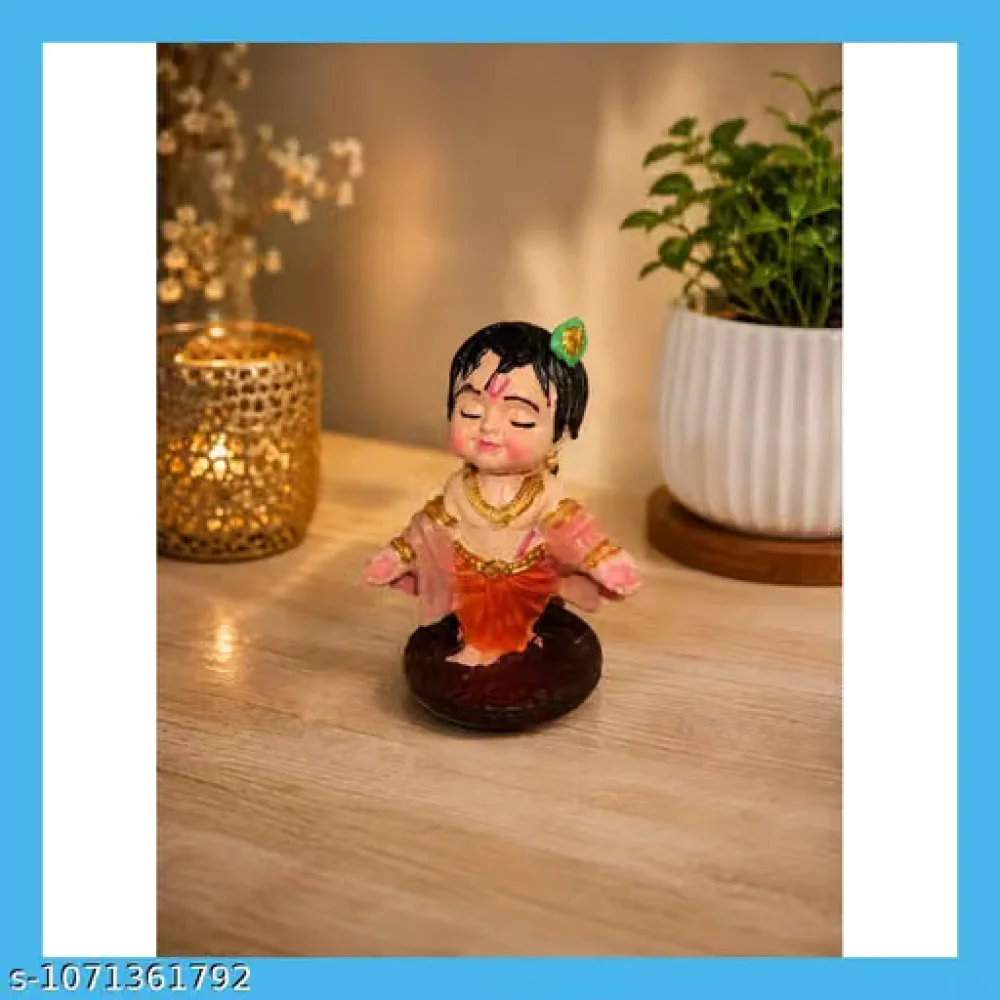Cute Ladoo Gopal Statue Polyresin Idol Table Top Figurine Home Decor Vastu Pooja Gift Item