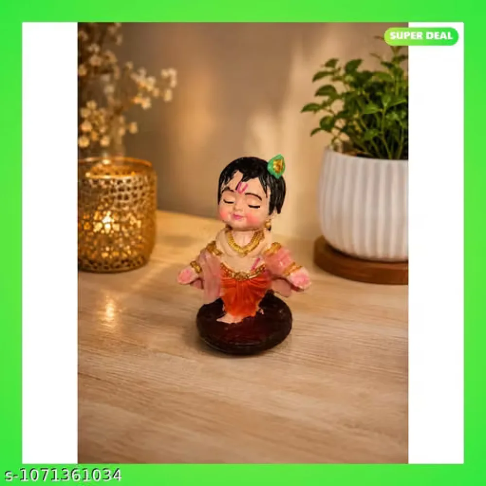 Cute Ladoo Gopal Bal Krishna Statue Polyresin Idol Showpiece Home Decor for Pooja Room Temple Mandir Living Room Office Aesthetic Spiritual Gift Present