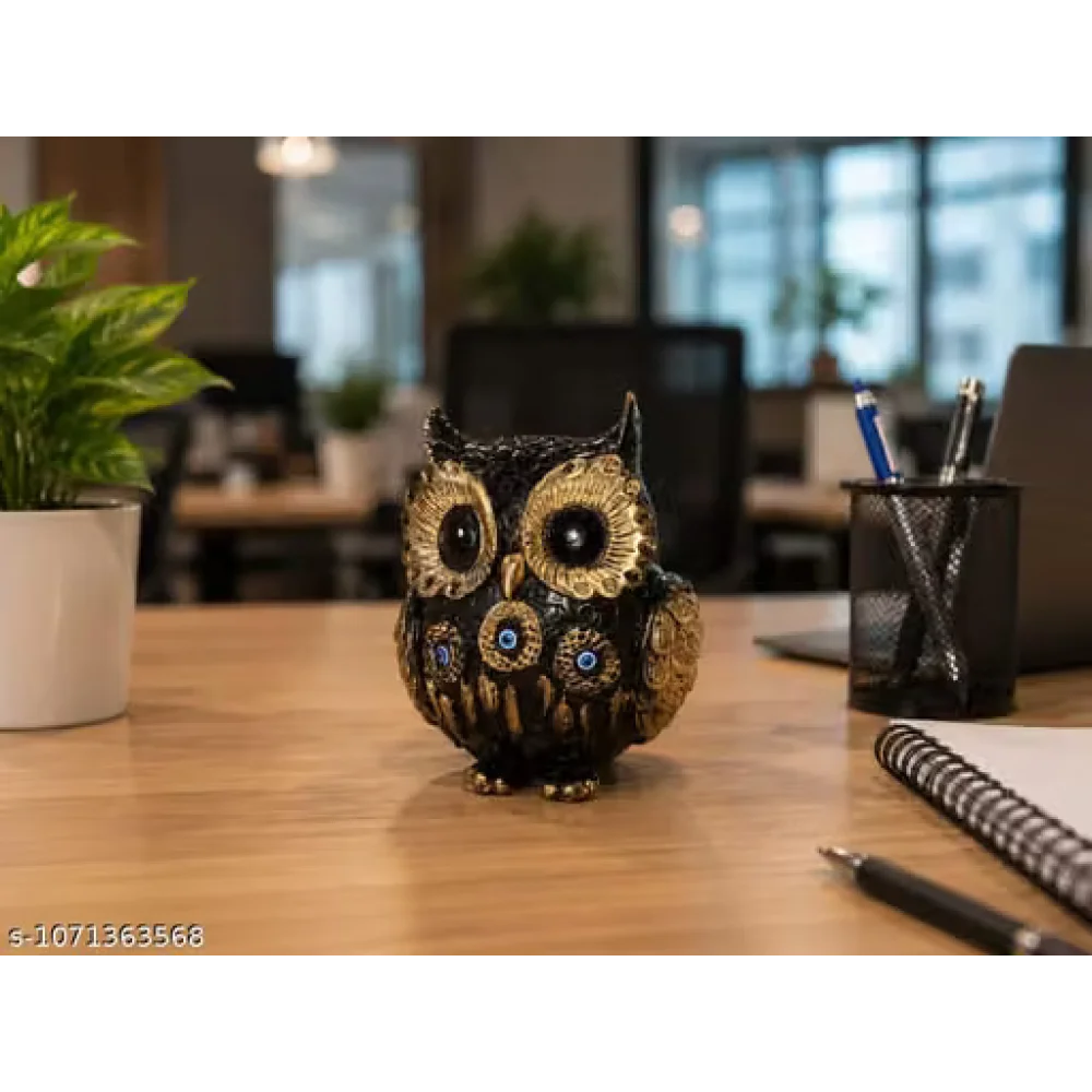 Black Gold Owl Statue Polyresin Home Decor Showpiece for Living Room Office Desk Bookshelf Coffee Table Decoration Item