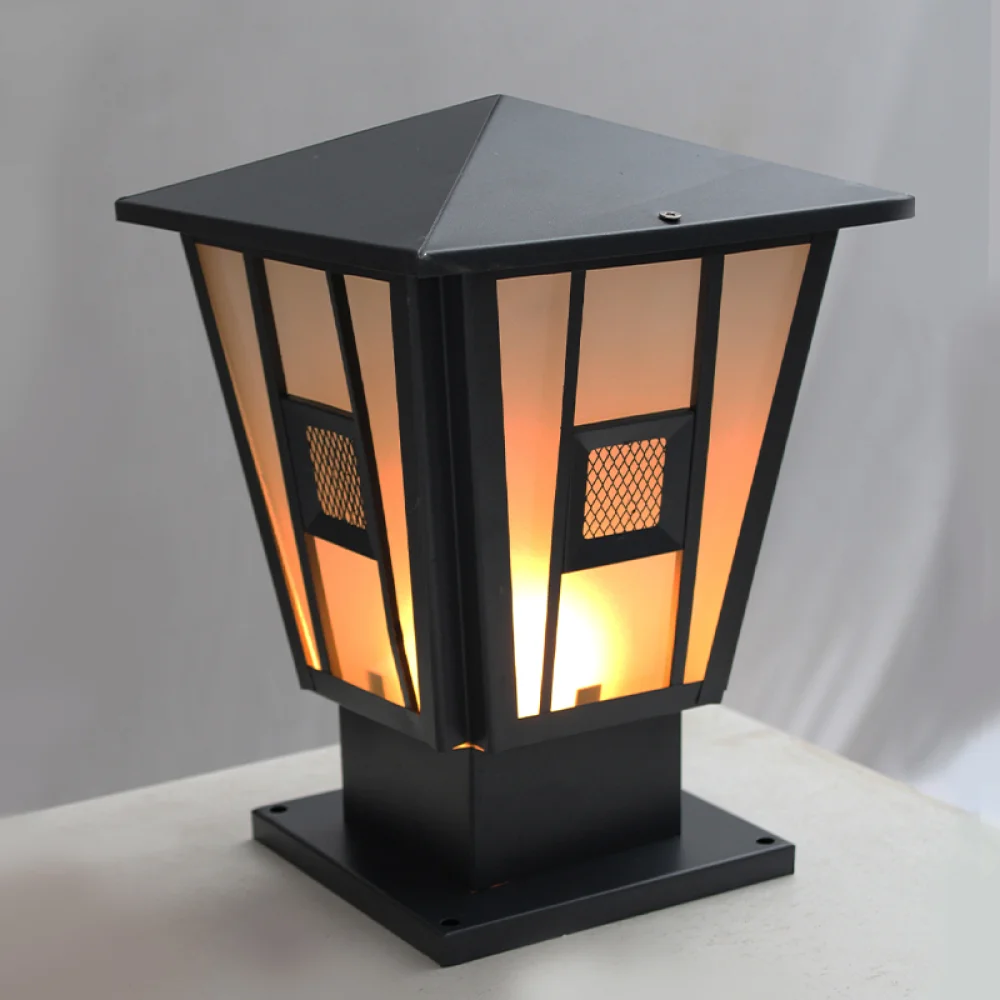 Modern Black Outdoor Gate Light with Frosted Glass | SKE-200006