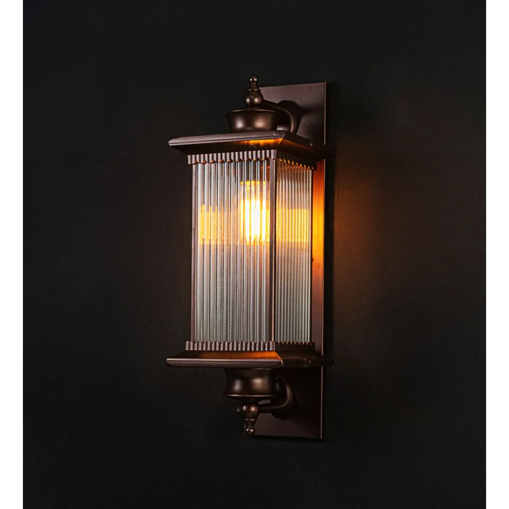 Vintage Ribbed Glass Outdoor Wall Lantern – Antique Bronze Finish | SKE-100001-BrnODL