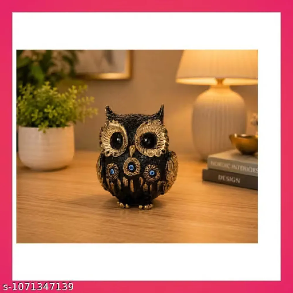 Black Gold Owl Statue Polyresin Evil Eye Figurine Home Decor Showpiece for Living Room Bedroom Office Table Coffee Table Gift Item Decoration Aesthetic Vastu