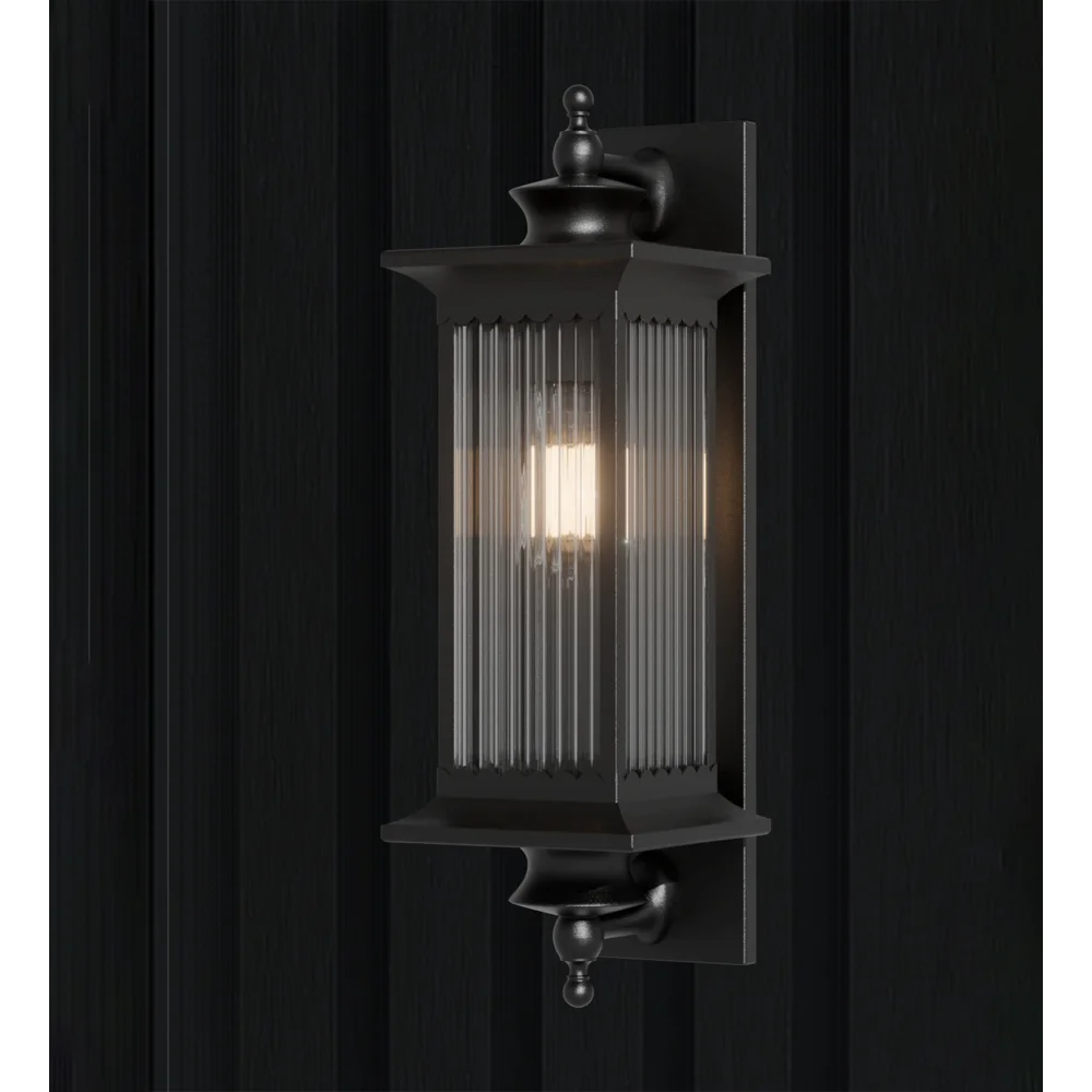 Classic Black Ribbed Glass Outdoor Wall Lantern |  SKE-100001-Blk-ODL