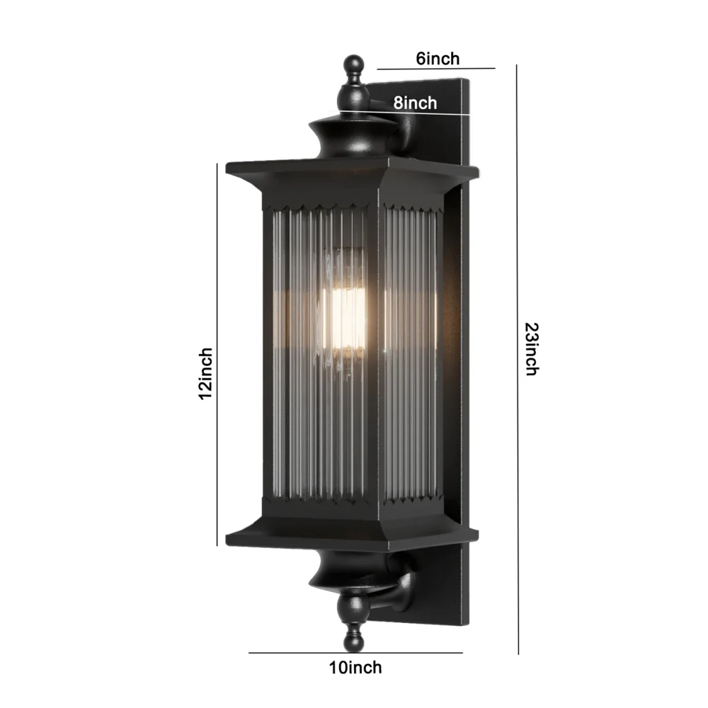 Classic Black Ribbed Glass Outdoor Wall Lantern |  SKE-100001-Blk-ODL