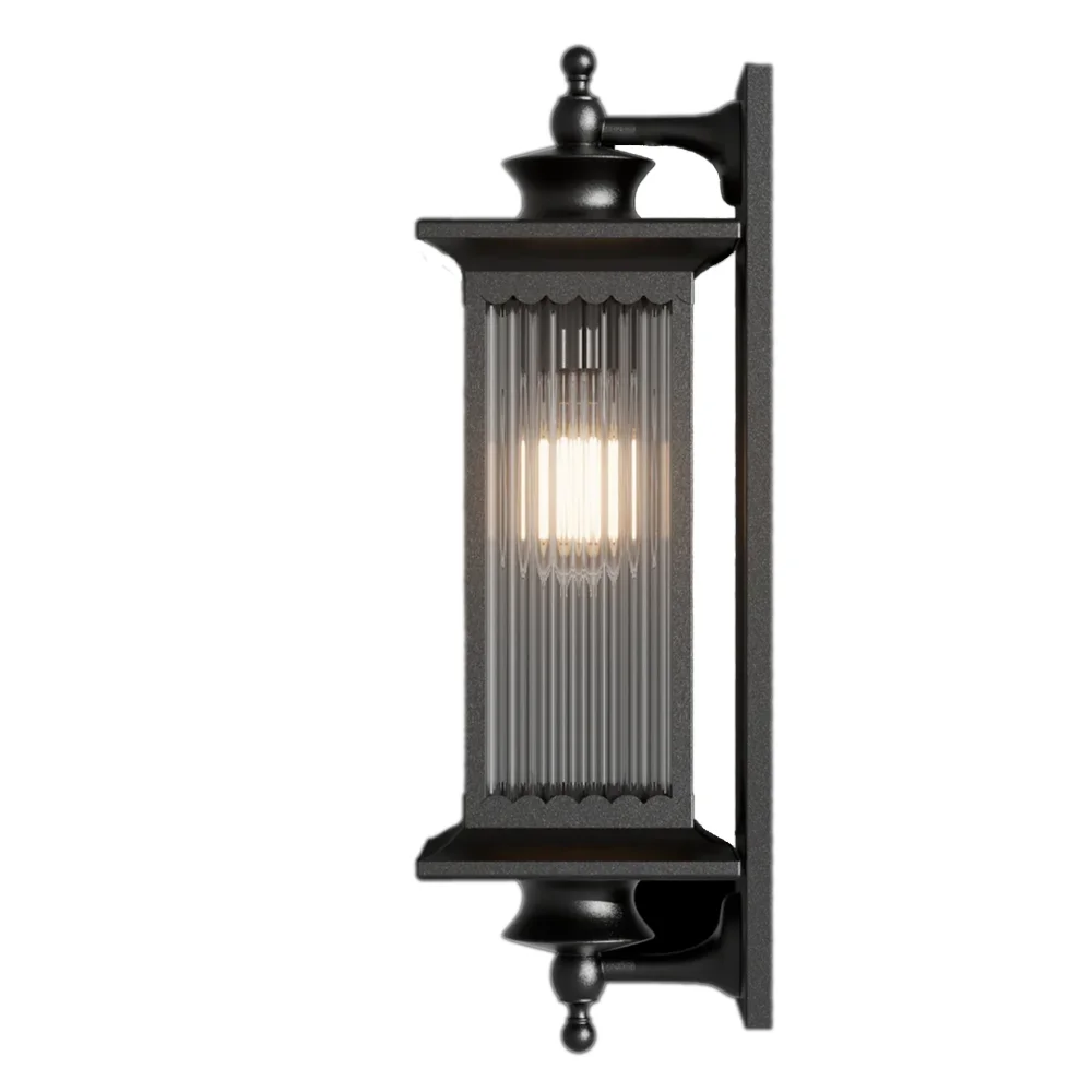 Classic Black Ribbed Glass Outdoor Wall Lantern |  SKE-100001-Blk-ODL