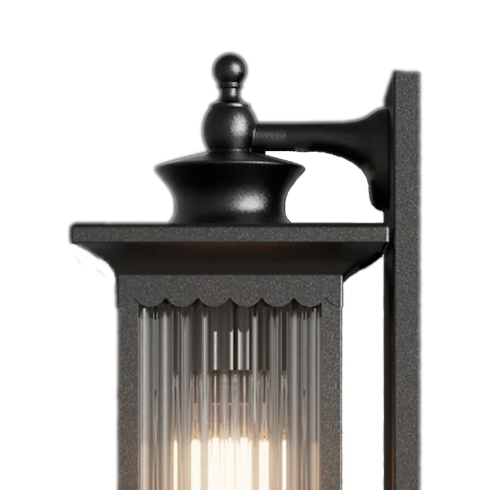 Classic Black Ribbed Glass Outdoor Wall Lantern |  SKE-100001-Blk-ODL