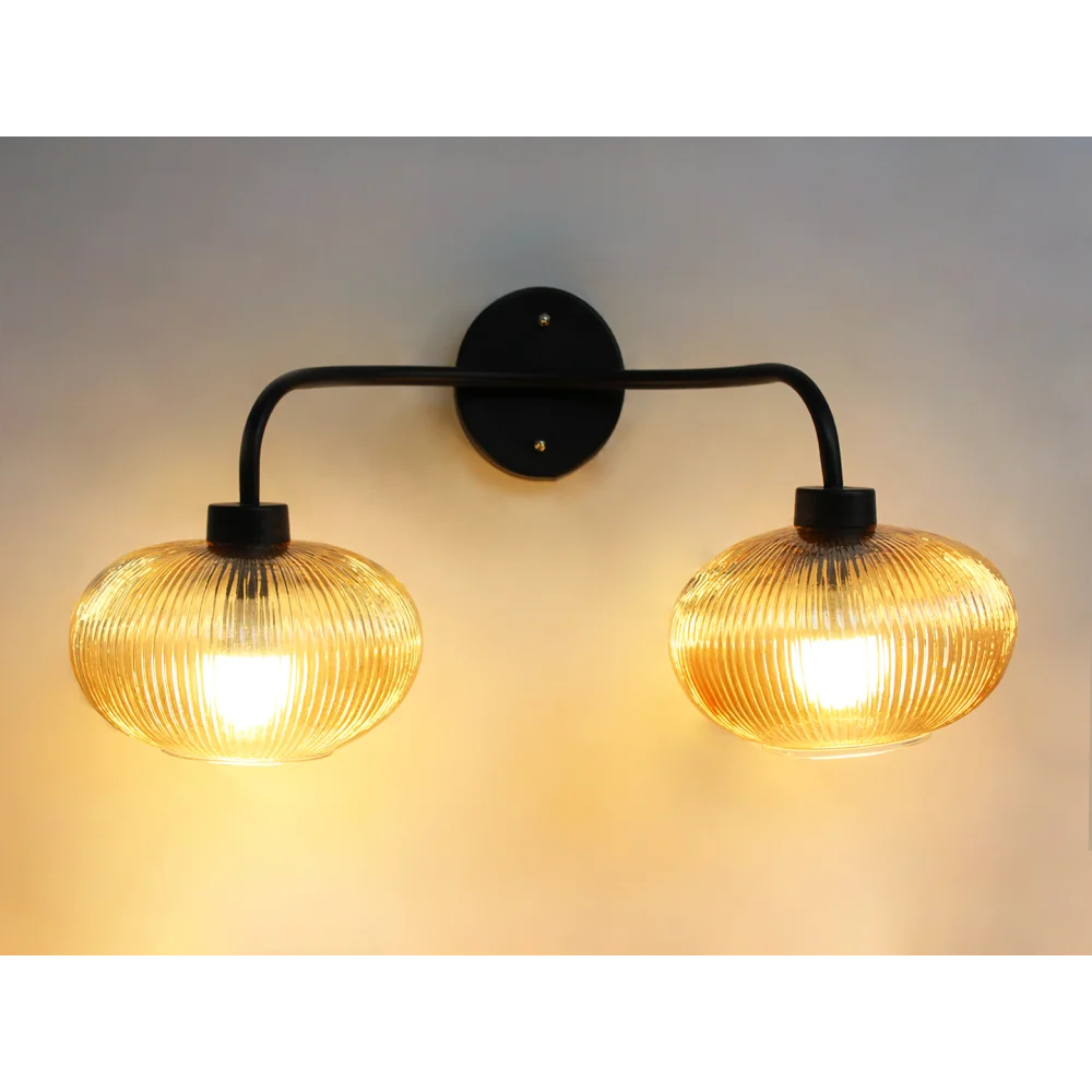 Aurora 2-Light Ribbed Glass Wall Sconce | SKE-140067_2 WL-Black