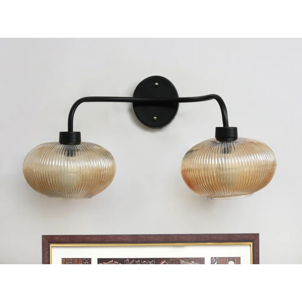 Aurora 2-Light Ribbed Glass Wall Sconce | SKE-140067_2 WL-Black