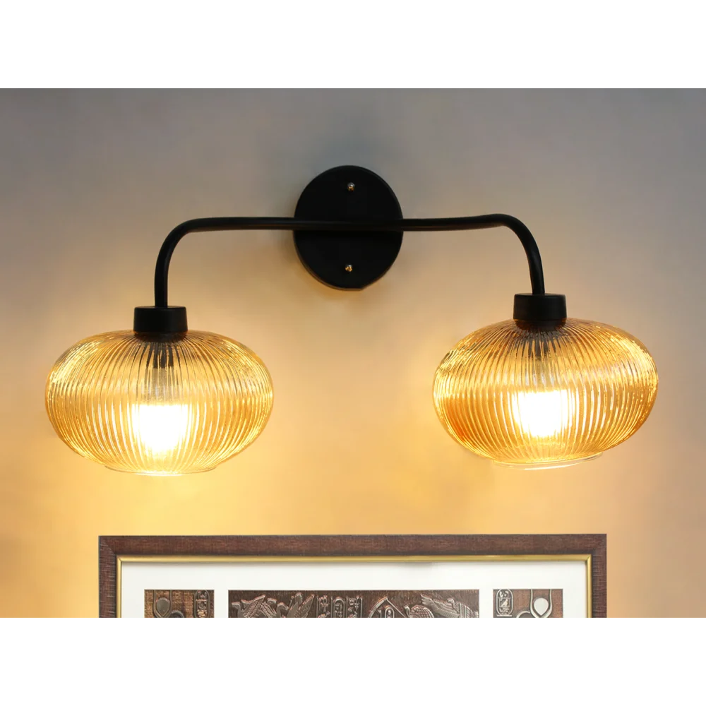 Aurora 2-Light Ribbed Glass Wall Sconce | SKE-140067_2 WL-Black