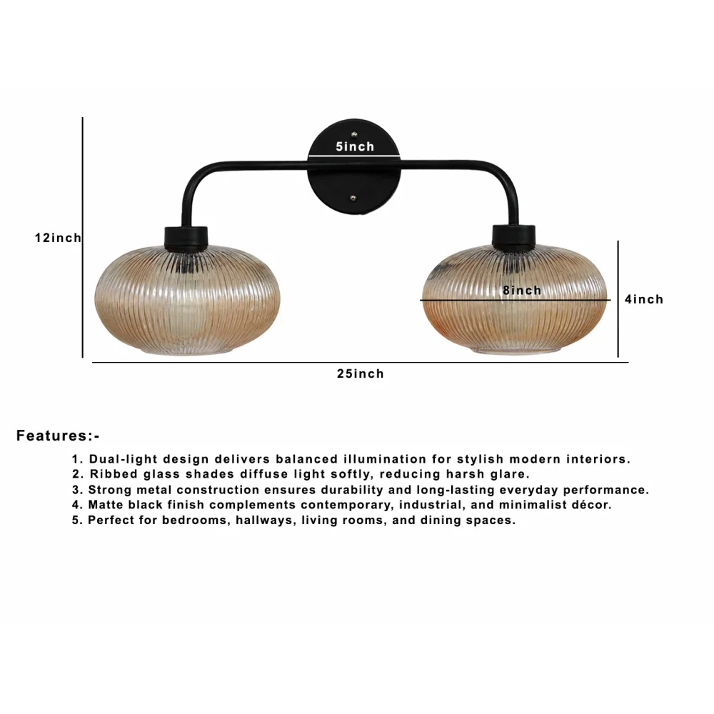 Aurora 2-Light Ribbed Glass Wall Sconce | SKE-140067_2 WL-Black