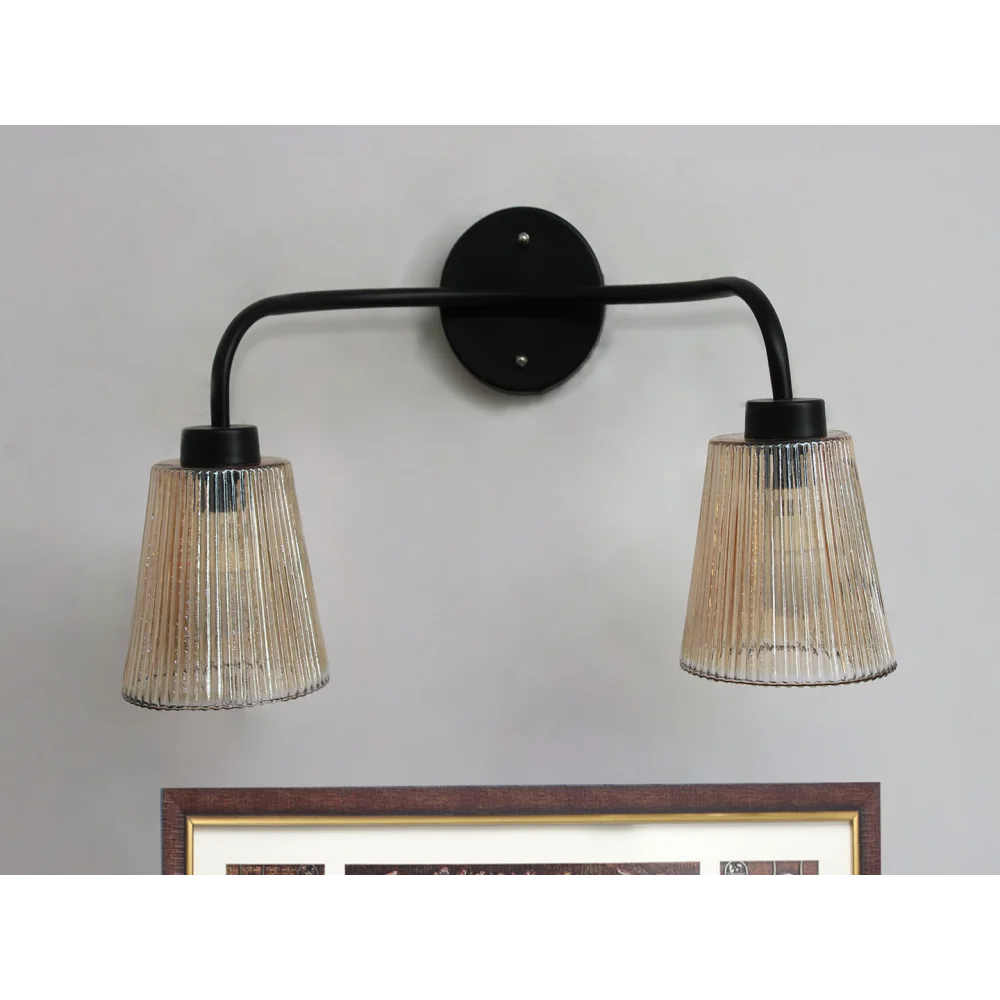 Florence Ribbed Glass Wall Light | SKE-140067_2 WL-Black_FRG