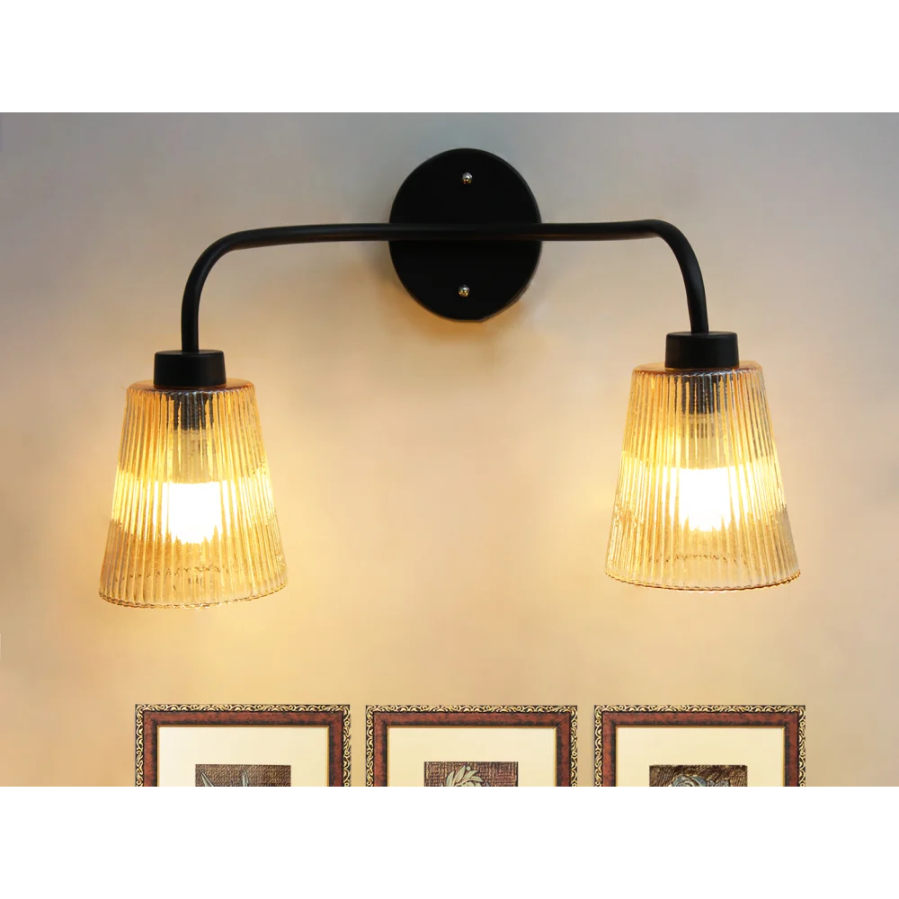 Florence Ribbed Glass Wall Light | SKE-140067_2 WL-Black_FRG