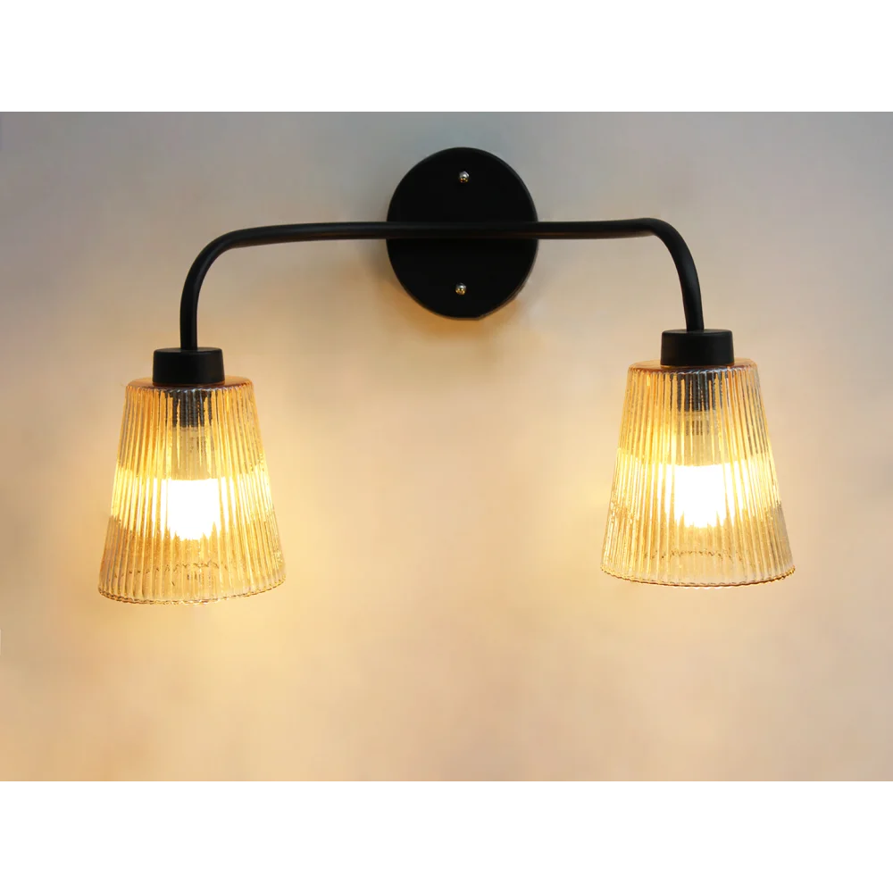 Florence Ribbed Glass Wall Light | SKE-140067_2 WL-Black_FRG