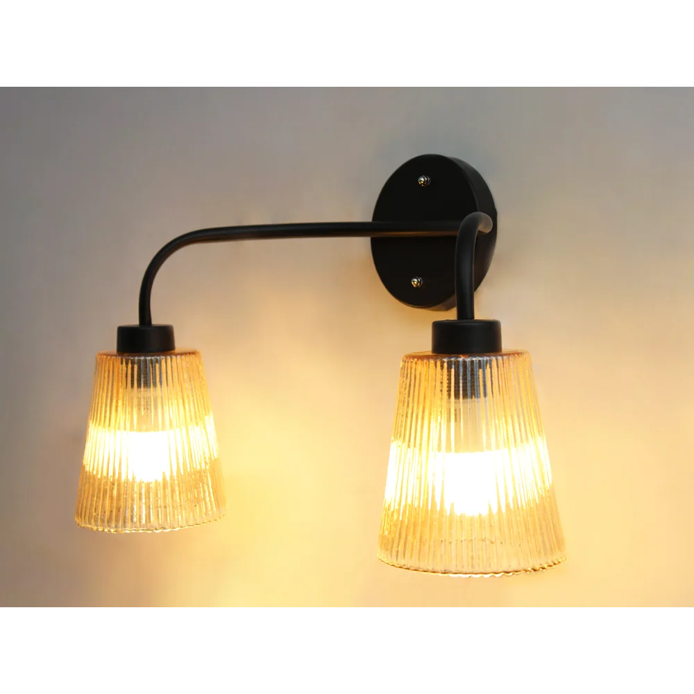 Florence Ribbed Glass Wall Light | SKE-140067_2 WL-Black_FRG