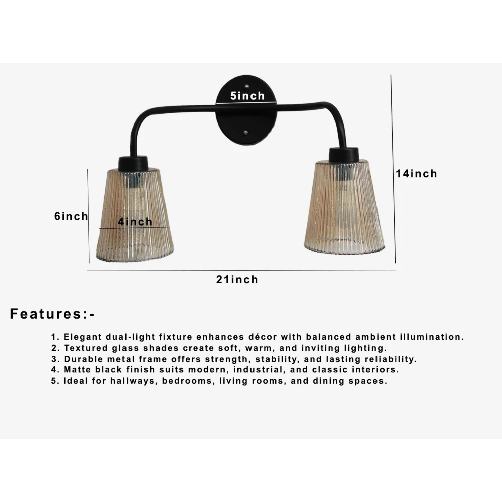 Florence Ribbed Glass Wall Light | SKE-140067_2 WL-Black_FRG