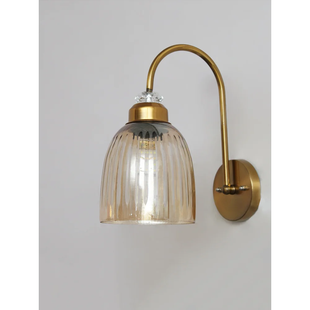 Antique Brass Amber Ribbed Glass Wall Light | SKE-140069_ABARGWL