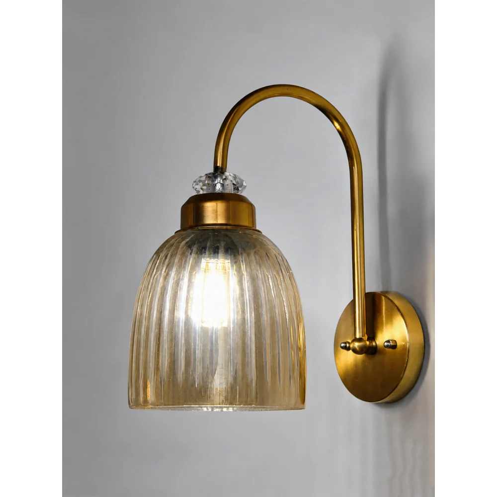 Antique Brass Amber Ribbed Glass Wall Light | SKE-140069_ABARGWL
