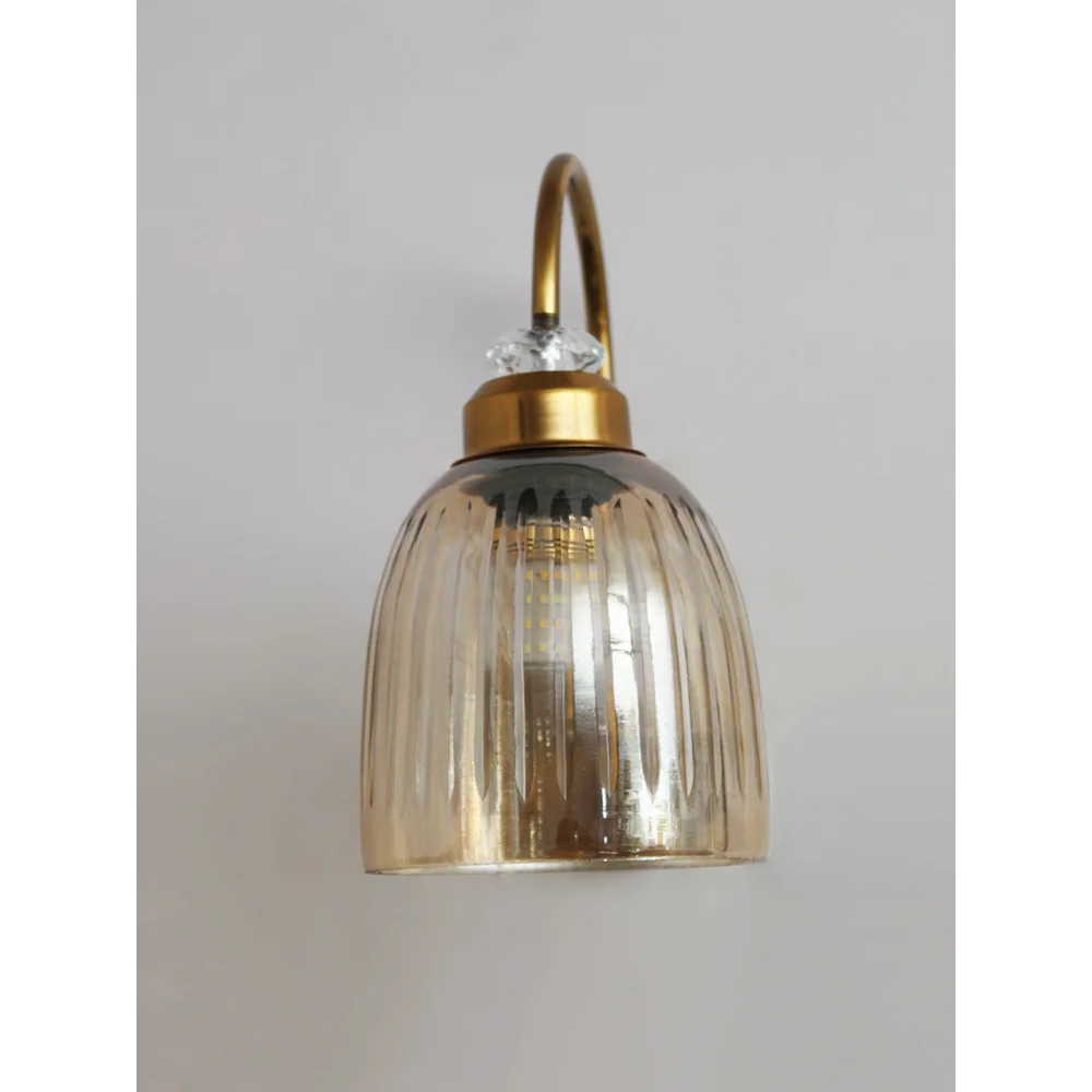 Antique Brass Amber Ribbed Glass Wall Light | SKE-140069_ABARGWL