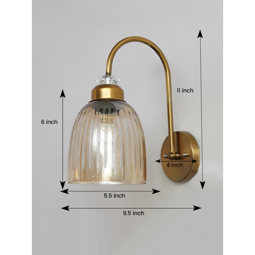 Antique Brass Amber Ribbed Glass Wall Light | SKE-140069_ABARGWL