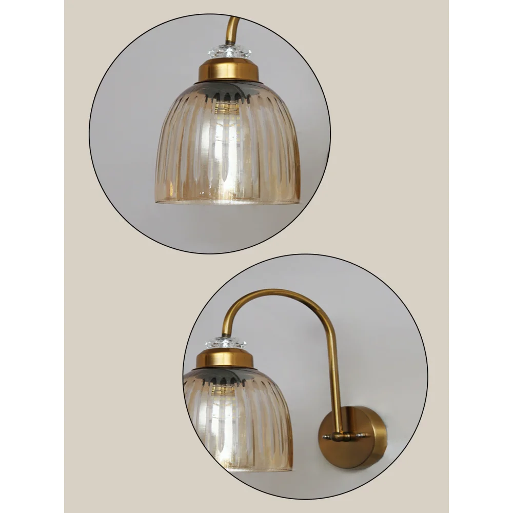 Antique Brass Amber Ribbed Glass Wall Light | SKE-140069_ABARGWL