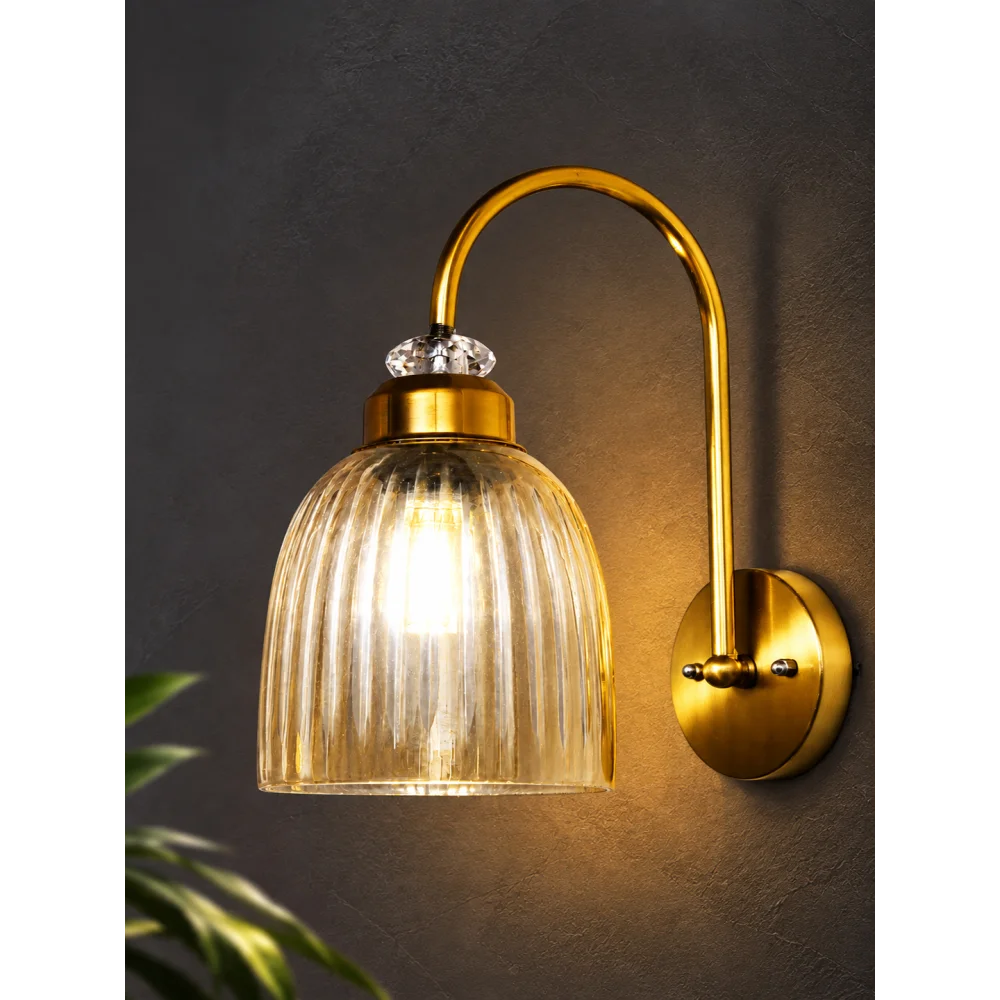 Antique Brass Amber Ribbed Glass Wall Light | SKE-140069_ABARGWL