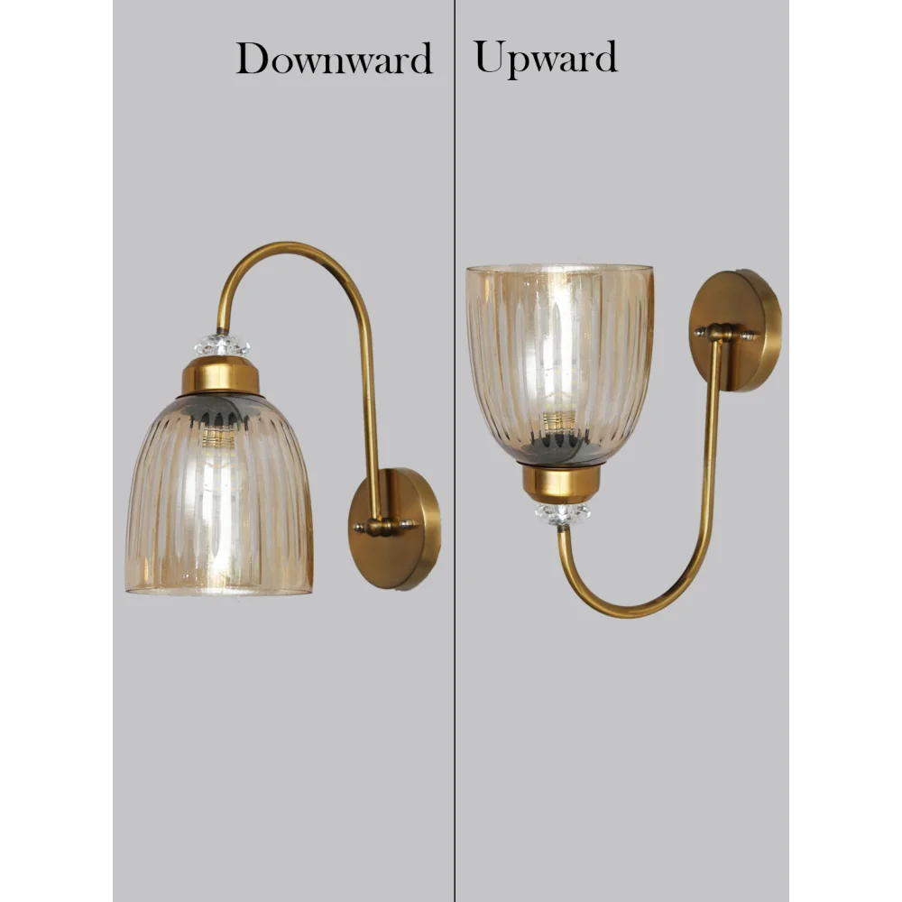 Antique Brass Amber Ribbed Glass Wall Light | SKE-140069_ABARGWL
