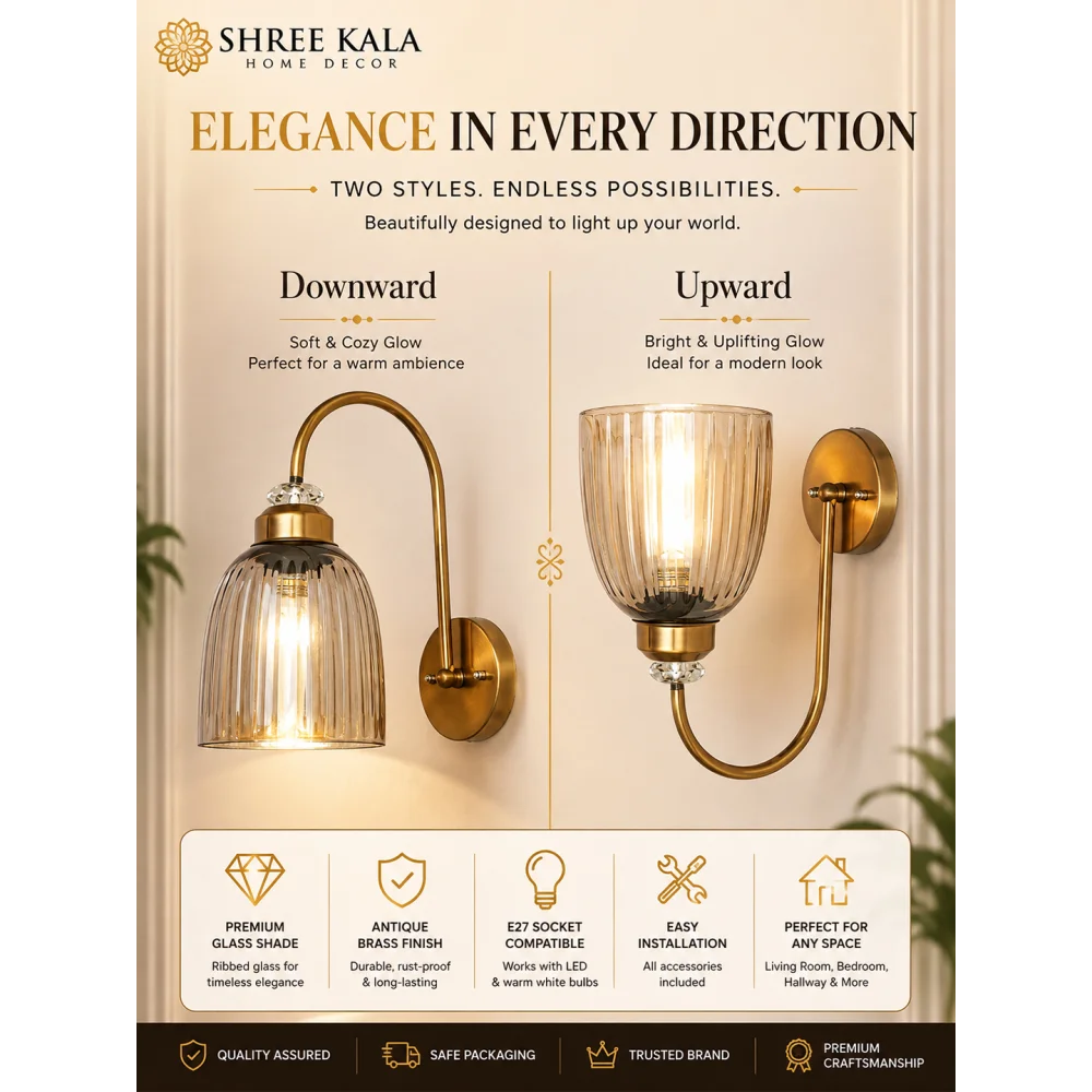 Antique Brass Amber Ribbed Glass Wall Light | SKE-140069_ABARGWL