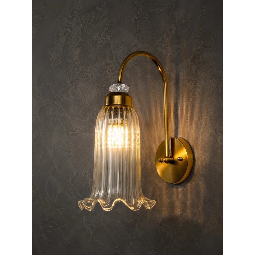 Antique Brass Fluted Glass Wall Sconce | SKE-140070_ABFGWS