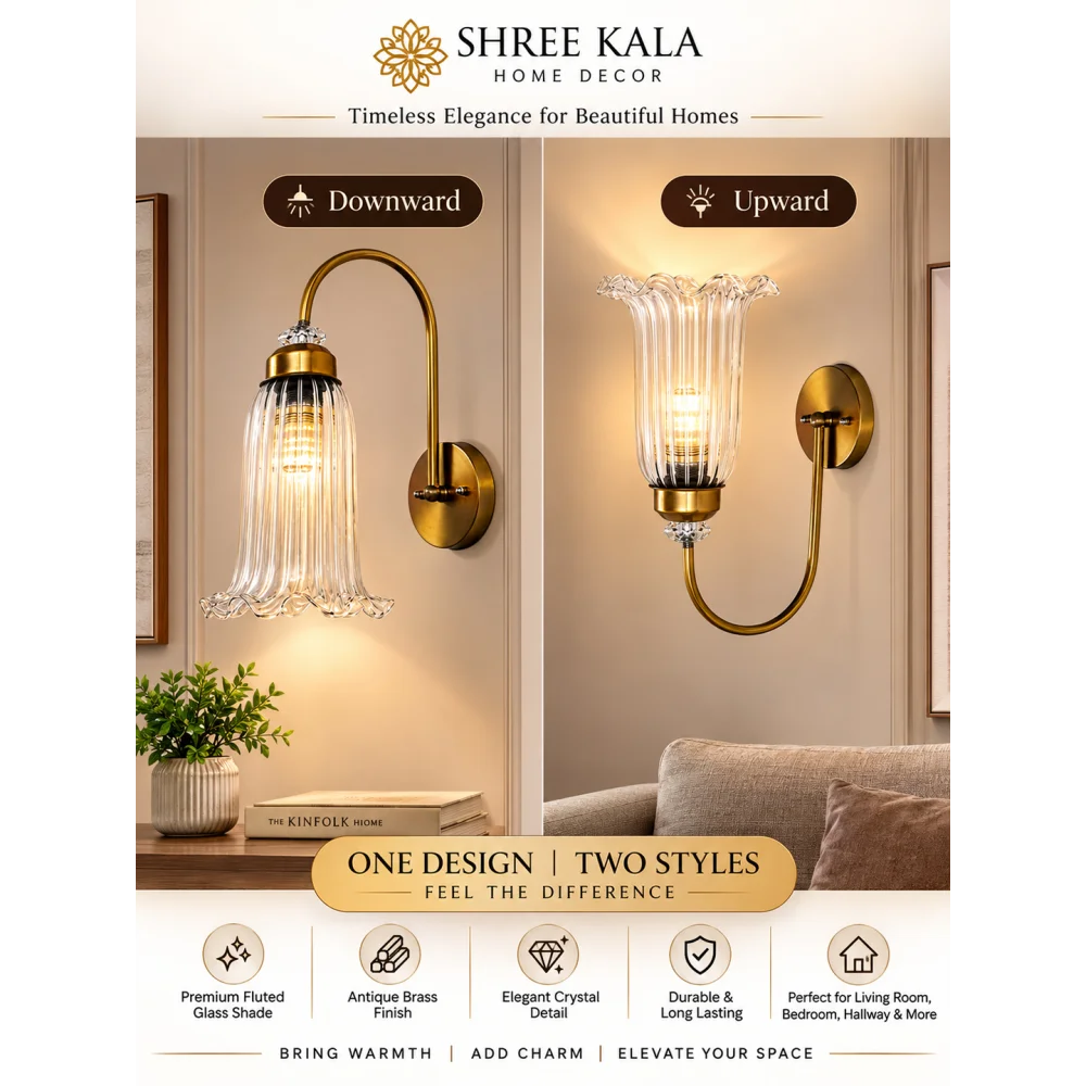Antique Brass Fluted Glass Wall Sconce | SKE-140070_ABFGWS