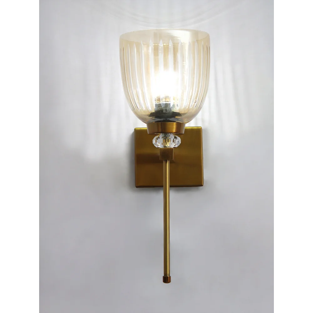 Brass Finish Ribbed Glass Wall Sconce | SKE-140072_BFRGWS