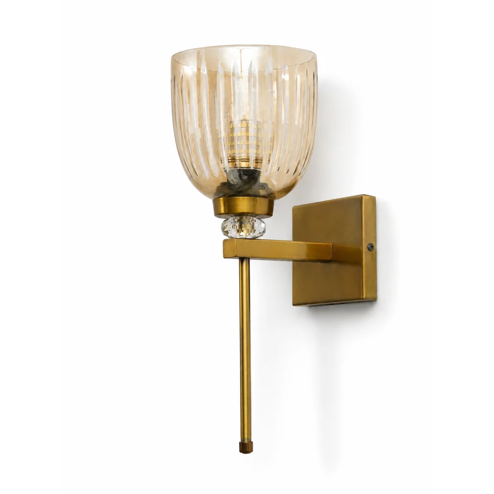 Brass Finish Ribbed Glass Wall Sconce | SKE-140072_BFRGWS