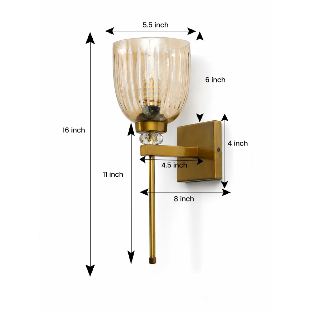 Brass Finish Ribbed Glass Wall Sconce | SKE-140072_BFRGWS