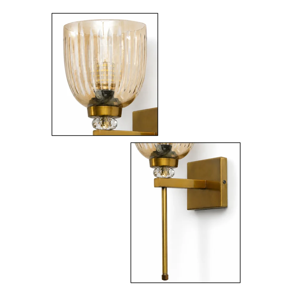 Brass Finish Ribbed Glass Wall Sconce | SKE-140072_BFRGWS