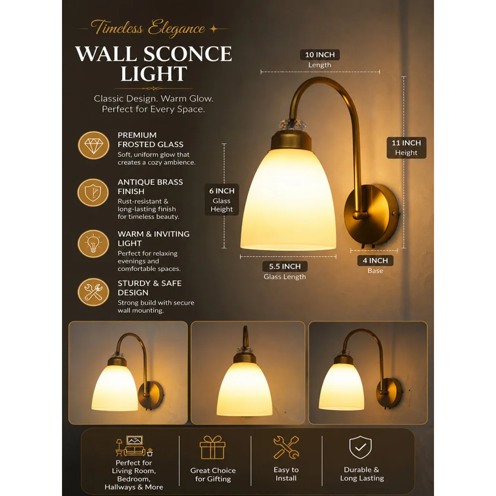 Antique Brass Frosted Glass Wall Light | SKE-140074_ABFGWL