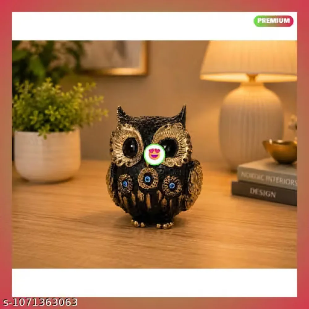Owl Figurine Showpiece Black Gold Polyresin Home Decor Statue Vastu Feng Shui Evil Eye Item for Living Room Bedroom Kids Room Study Table Decor Gift Present