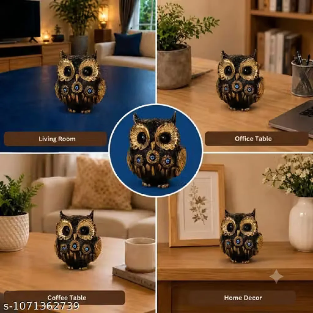 Black Owl Idol Showpiece Polyresin Statue Evil Eye Home Decor Bird Figurine Gift Item Table Decor