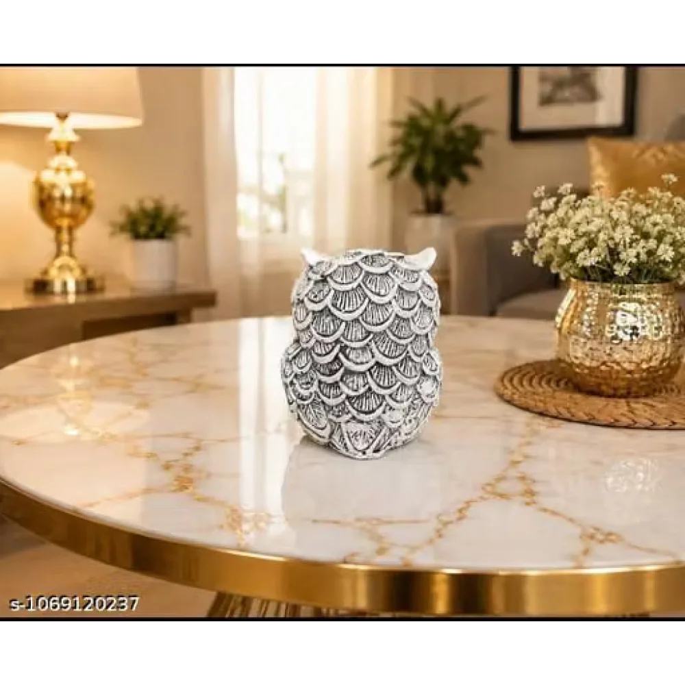 Silver Owl Idol Showpiece Polyresin Statue Gold Eyes Home Decor Bird Figurine Gift Item Table Decor