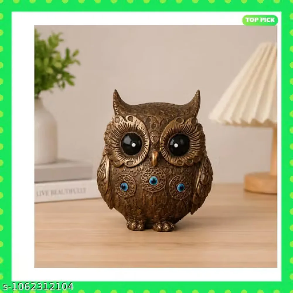 Vintage Bronze Owl Figurine Polyresin Statue Showpiece Home Decor for Study Table Office Desk Living Room Bedroom Bookshelf Aesthetic Decoration Gift Present Idol