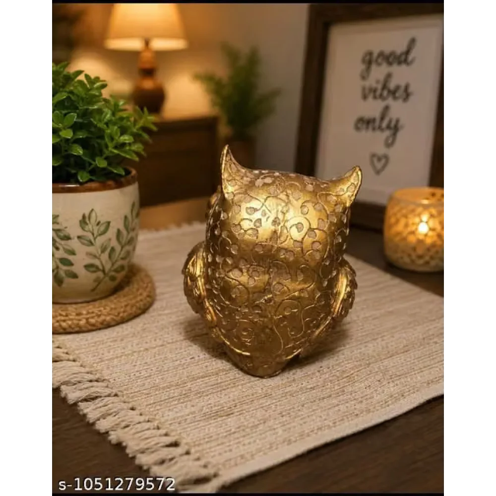 Showpiece Handcrafted Golden Owl Decor Statue for Home and Office Harmony | Stylish Home Décor Showpiece for Living Room & Office