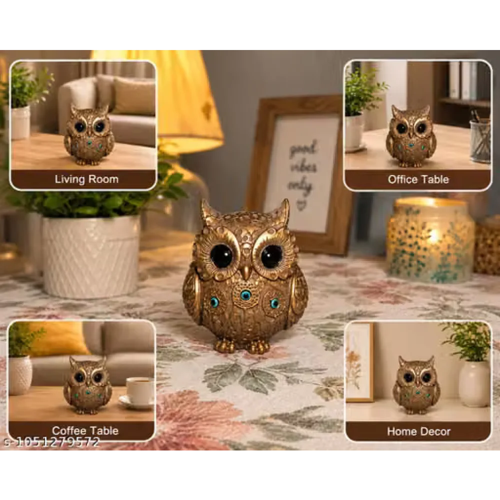 Showpiece Handcrafted Golden Owl Decor Statue for Home and Office Harmony | Stylish Home Décor Showpiece for Living Room & Office