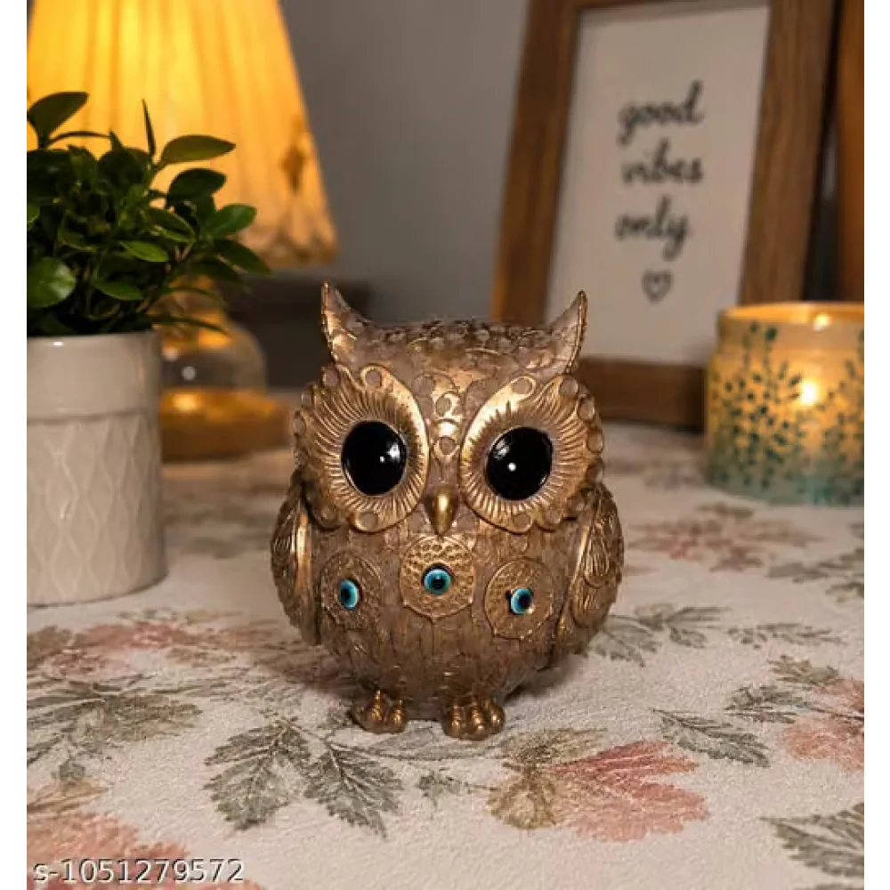 Showpiece Handcrafted Golden Owl Decor Statue for Home and Office Harmony | Stylish Home Décor Showpiece for Living Room & Office
