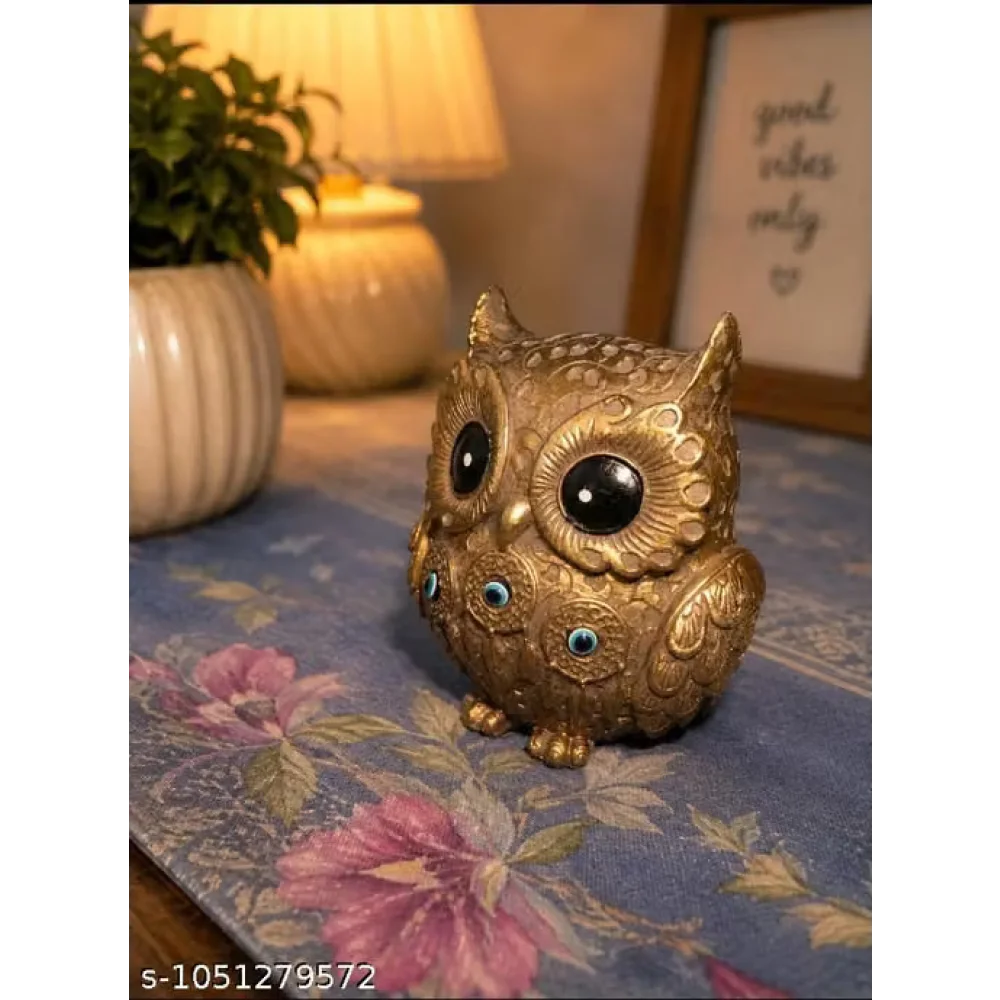 Showpiece Handcrafted Golden Owl Decor Statue for Home and Office Harmony | Stylish Home Décor Showpiece for Living Room & Office