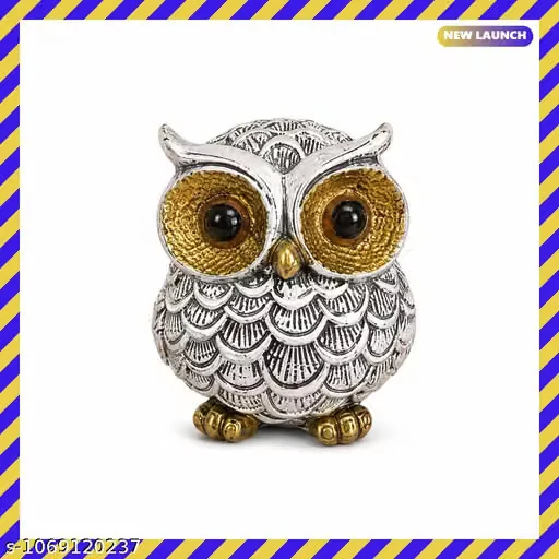 Silver Owl Idol Showpiece Polyresin Statue Gold Eyes Home Decor Bird Figurine Gift Item Table Decor