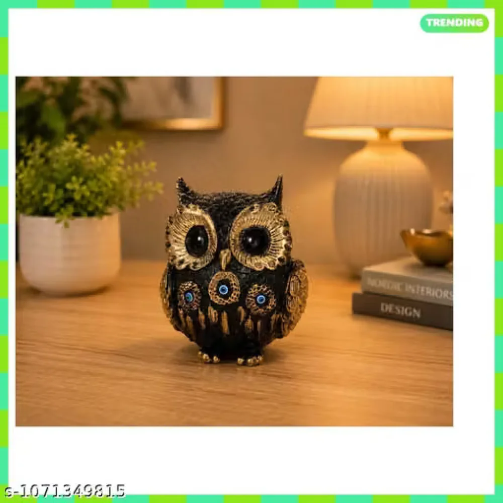 Black Owl Statue Showpiece Antique Gold Polyresin Bird Figurine Home Decor Item Wedding Gift Diwali Gift Corporate Gift Housewarming Return Gift Table Decor