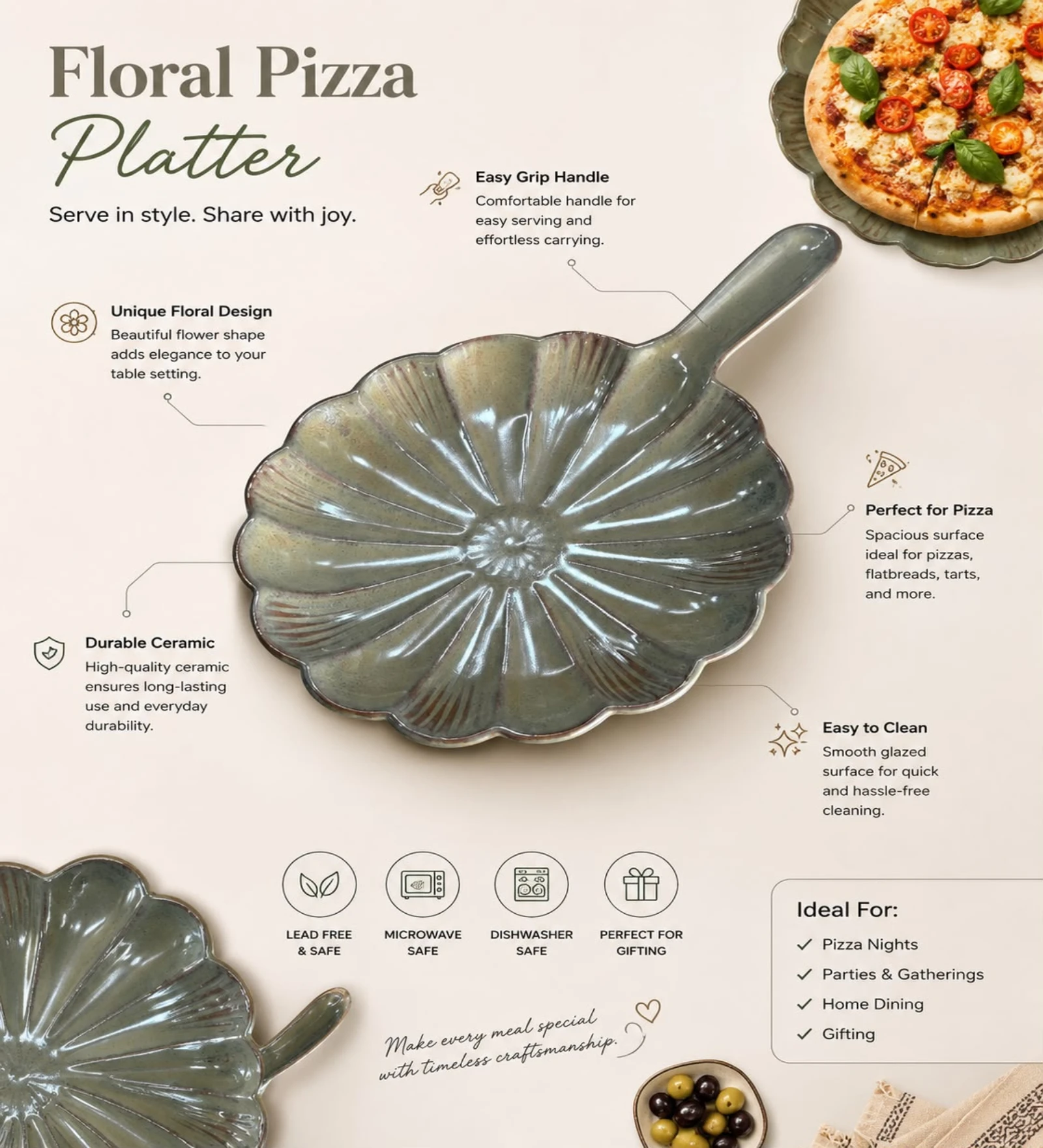 VOIDROP Ceramic Serving Platters, Dark, Decorative Appetizer Plates for Snacks, Fruits, Desserts, Cheese, Sushi, Dining Table & Kitchen Serving Dishes